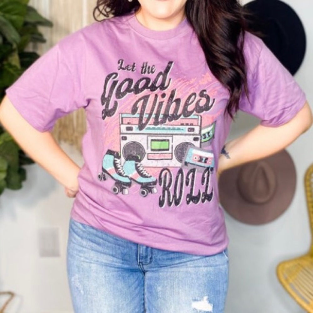 Purple ‘Good Vibes Roll’ Vintage Deluxe Graphic T-Shirt